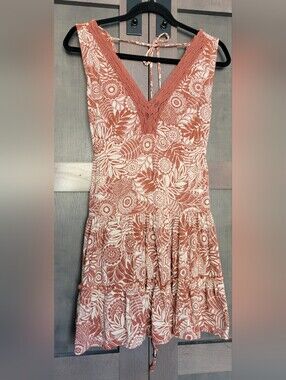 Angie Floral V-Neck Tiered Sundress in Rust and Cream